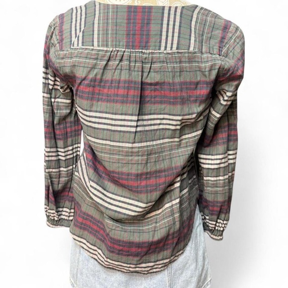 Madewell XS Plaid Button Front Cotton Blouse Long Sleeve Top Casual Fall Shirt - Picture 4 of 7